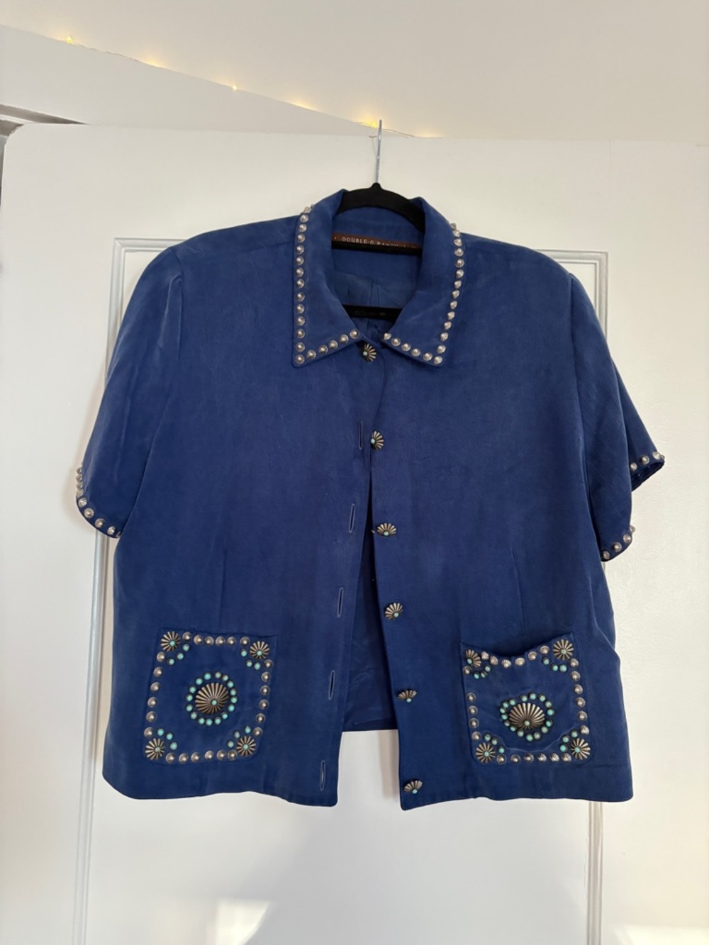 Double D Ranch Deep Blue Suede Short Sleeve Jacket with Stud Accents